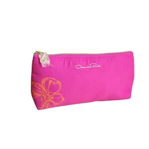NEW Oscar de la Renta Pink Flower Zippered Make-up Cosmetics Coin Travel bag